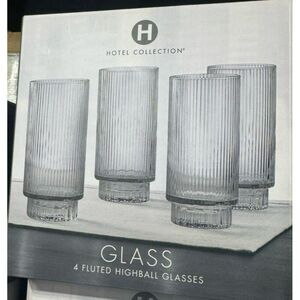 Hotel collection gray accent set of 4 fluted highball glasses